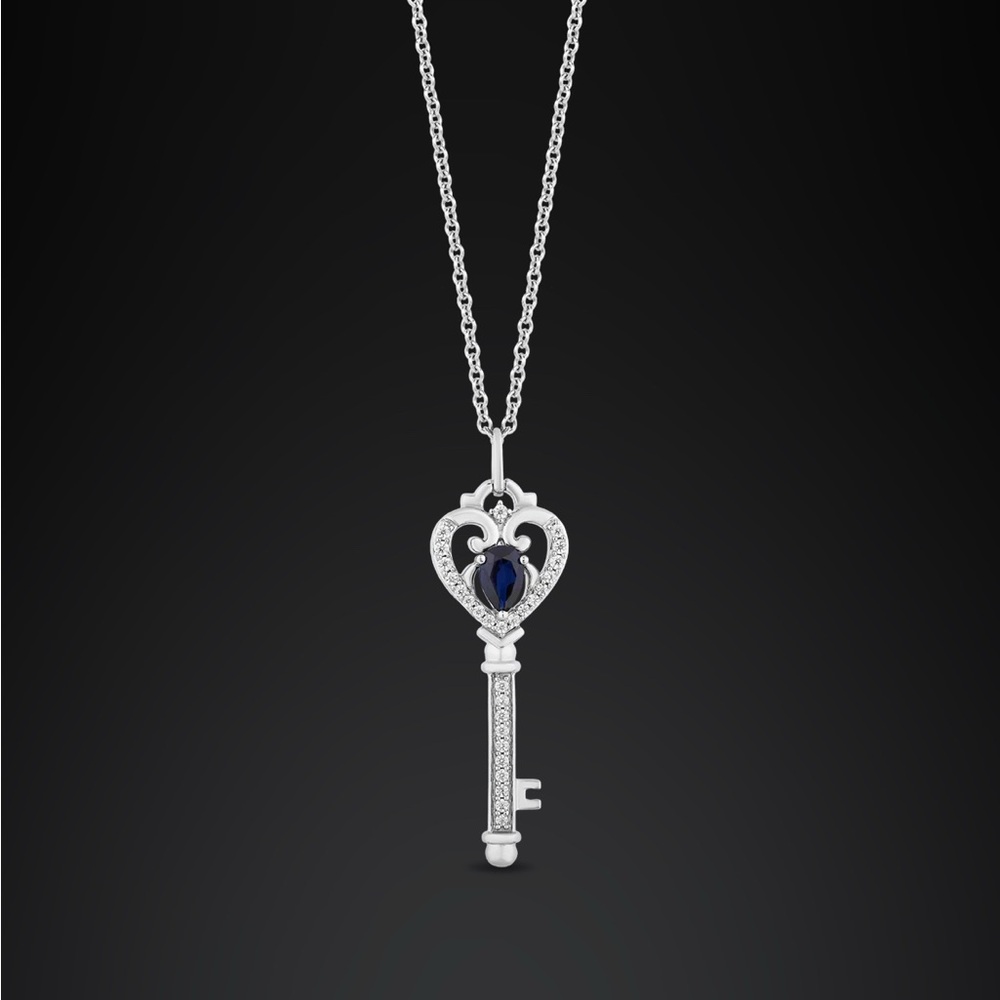 SOLD Hallmark Key Pendant Sterling Silver with 1/4ct of Diamonds & Blue Sapphire